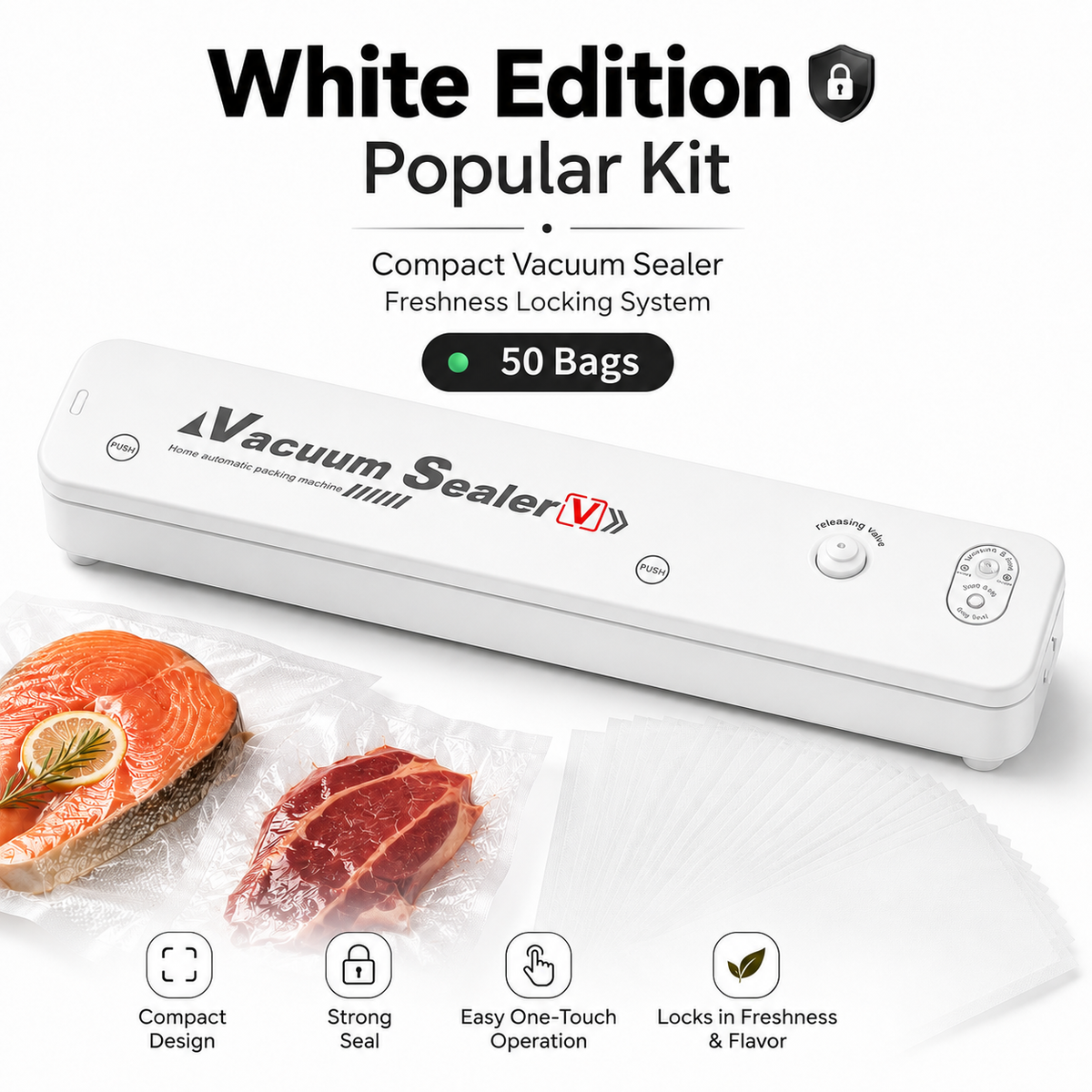 🔥LAST DAY 50% OFF🔥 🥩2-in-1 Food Vacuum Sealer – Lock in Freshness & Save Food for Months ✅