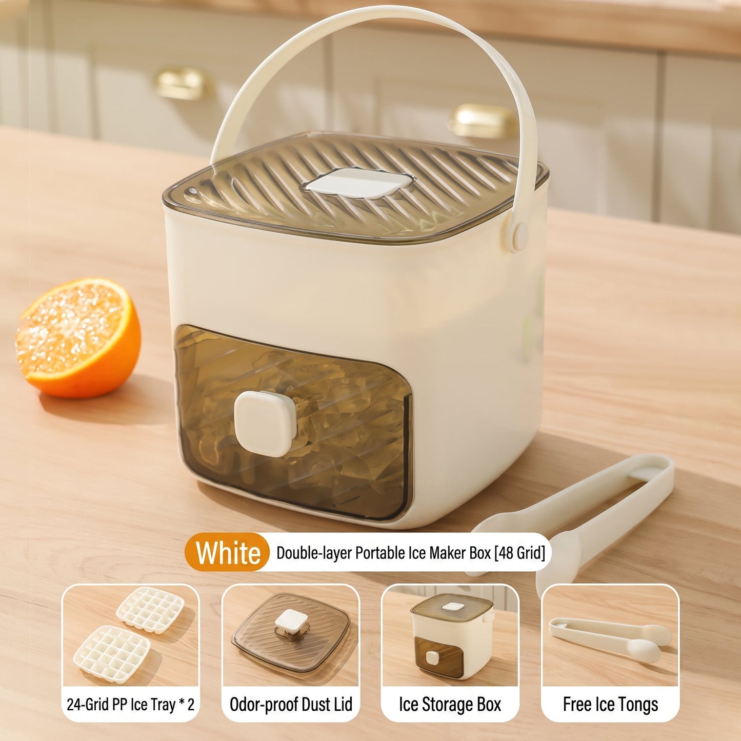 🔥LAST DAY 50% OFF🔥🌿🧊Portable Ice Maker with Lid and Storage Box (48 cubes)