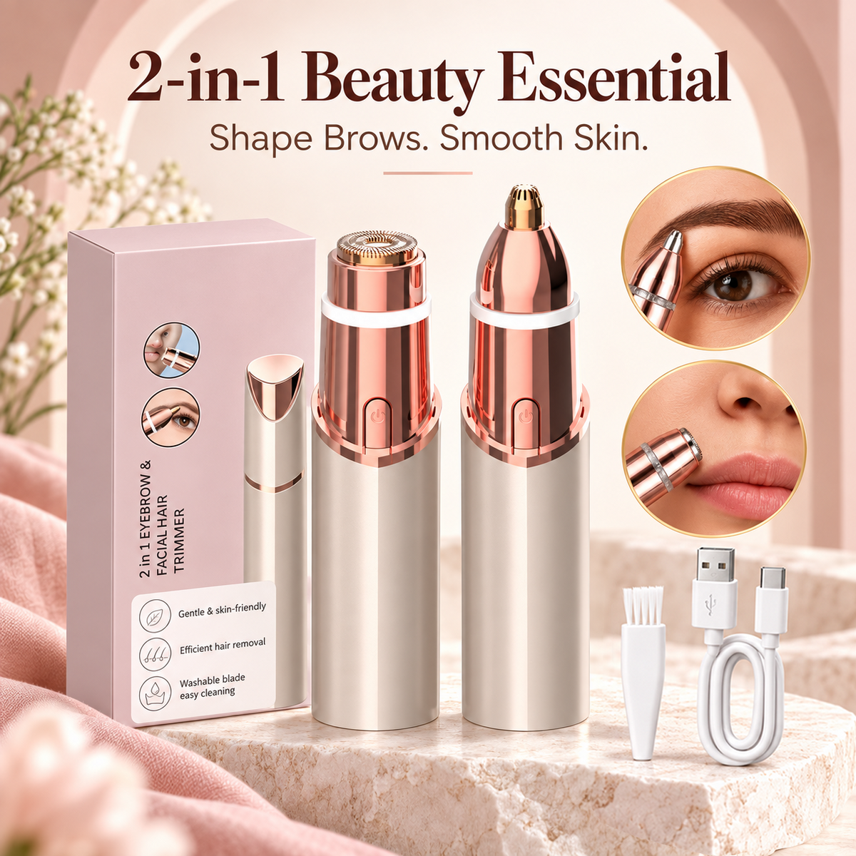 🪞 Exclusive 50% OFF 💎 Professional 2-in-1 Rechargeable Facial & Eyebrow Hair & Pubic Hair Trimmer