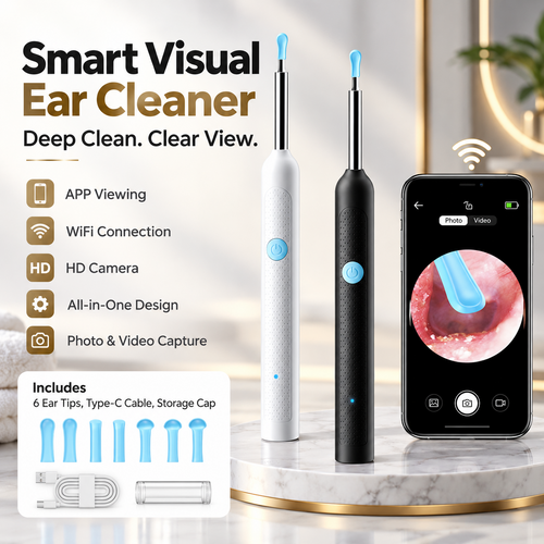 ✨ Last Day 50% OFF 👂 Smart Visual Ear Scoop – HD Ear Camera & Temperature Control, 9-Piece Kit