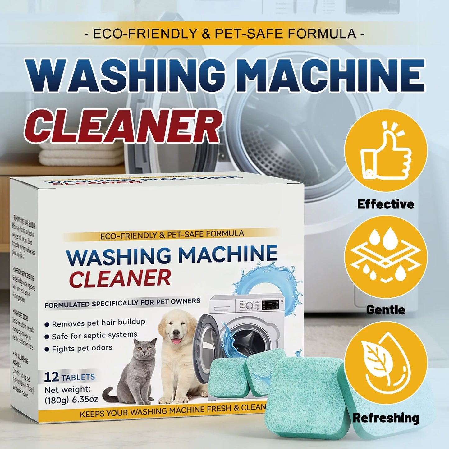 🔥LAST DAY 50% OFF🔥🫧Eco-Friendly Washing Machine Cleaner Tablets(12 Pack), Removes Pet Hair Buildup, Strong Deodorization.✨