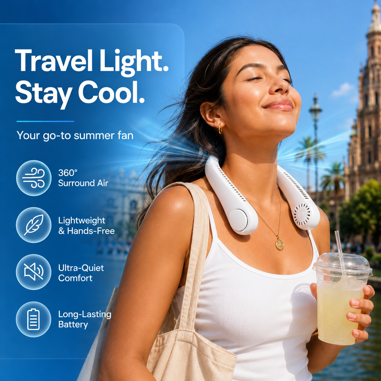 ❄️ Bladeless Neck Fan – Hands-Free Turbo Cooling with LED Display