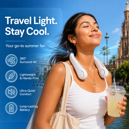 ❄️ Bladeless Neck Fan – Hands-Free Turbo Cooling with LED Display