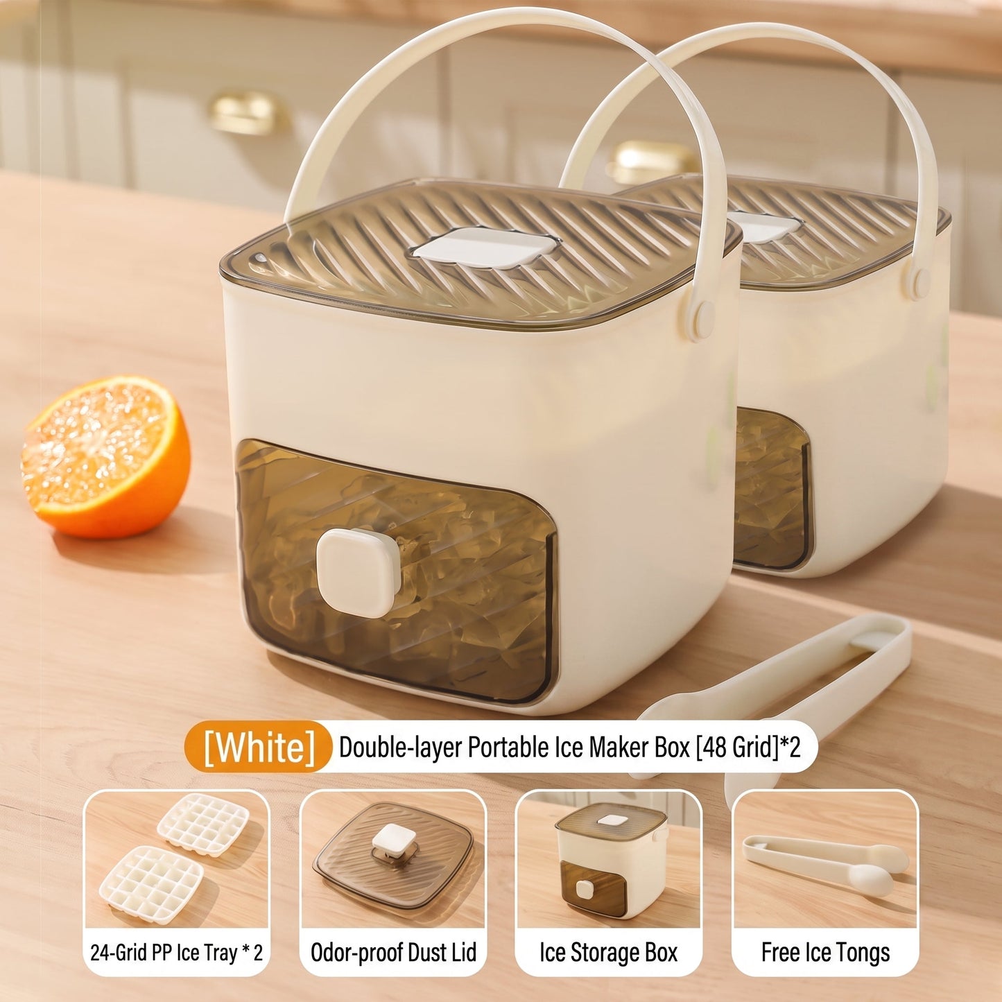 🔥LAST DAY 50% OFF🔥🌿🧊Portable Ice Maker with Lid and Storage Box (48 cubes)
