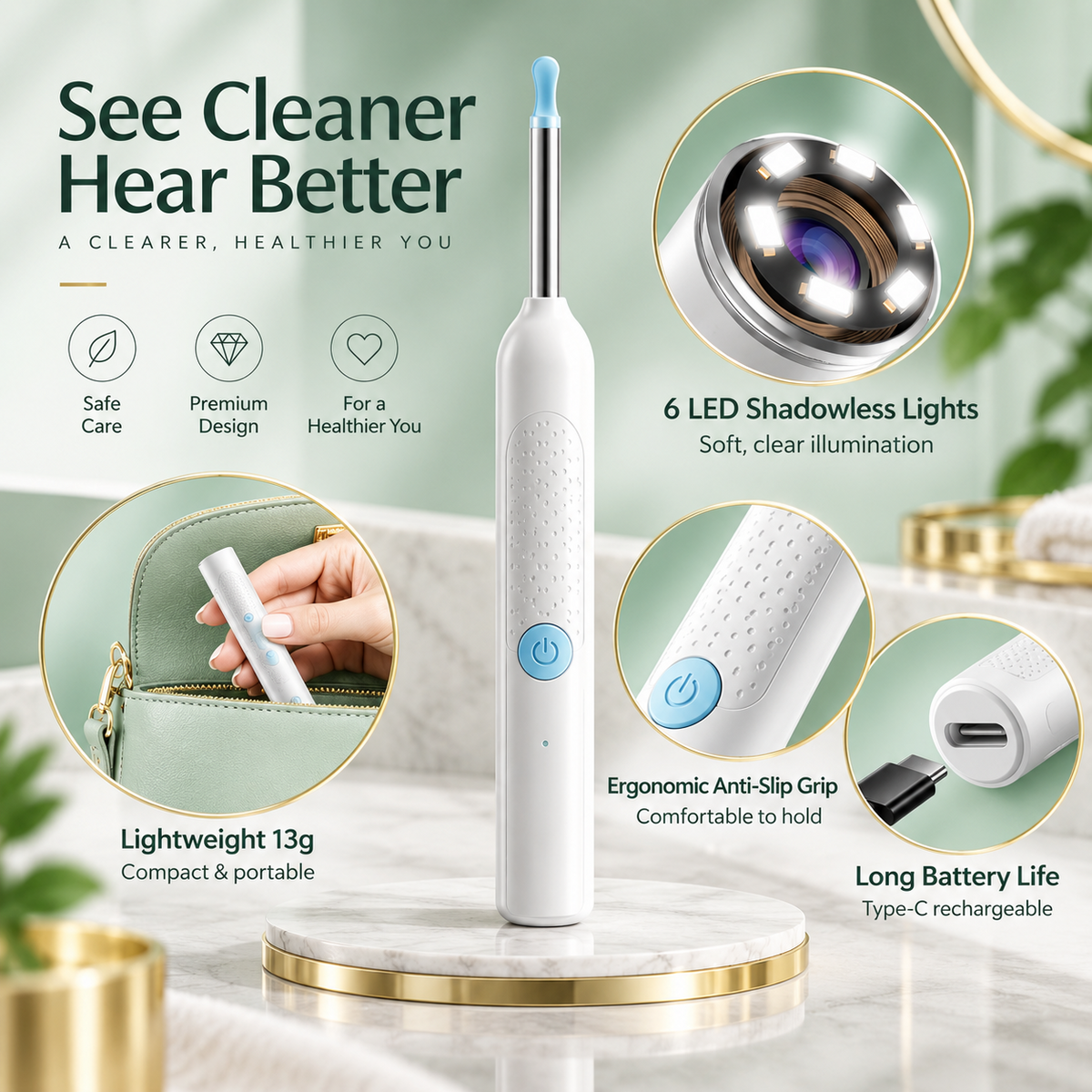 ✨ Last Day 50% OFF 👂 Smart Visual Ear Scoop – HD Ear Camera & Temperature Control, 9-Piece Kit