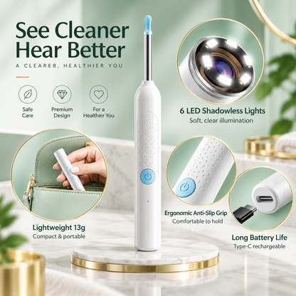 ✨ Last Day 50% OFF 👂 Smart Visual Ear Scoop – HD Ear Camera & Temperature Control, 9-Piece Kit