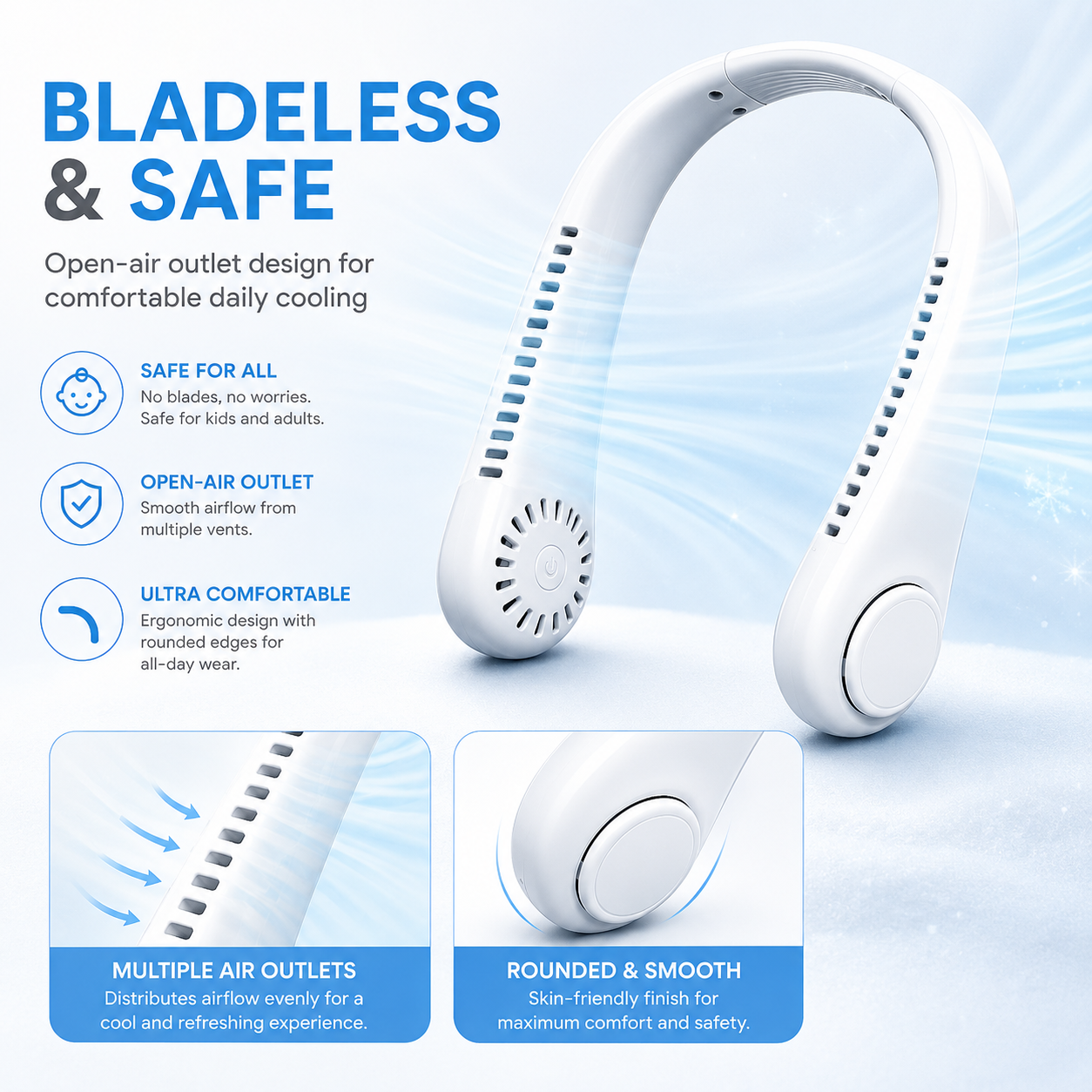 ❄️ Bladeless Neck Fan – Hands-Free Turbo Cooling with LED Display
