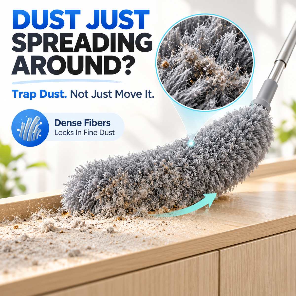 ✨ Telescopic Microfiber Duster — Extendable Reach, Flexible Head & Dust-Trapping Fibers | Reach More. Clean Easier. Less Effort. 🧹
