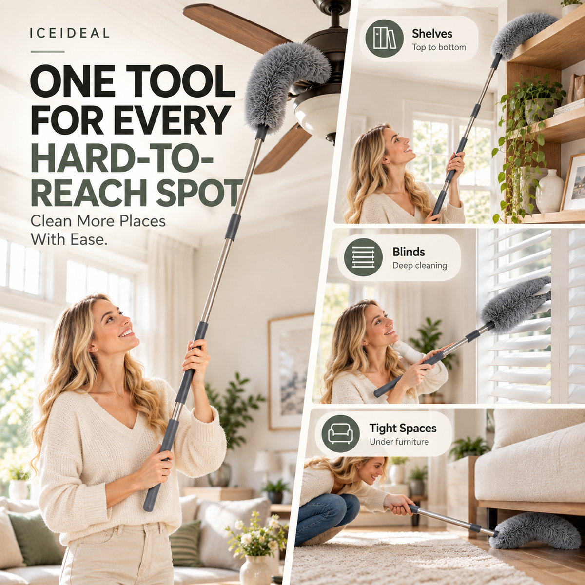 ✨ Telescopic Microfiber Duster — Extendable Reach, Flexible Head & Dust-Trapping Fibers | Reach More. Clean Easier. Less Effort. 🧹