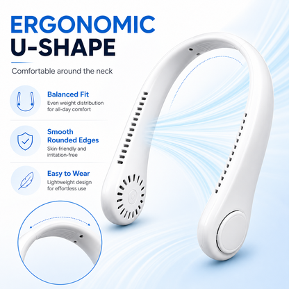 ❄️ Bladeless Neck Fan – Hands-Free Turbo Cooling with LED Display