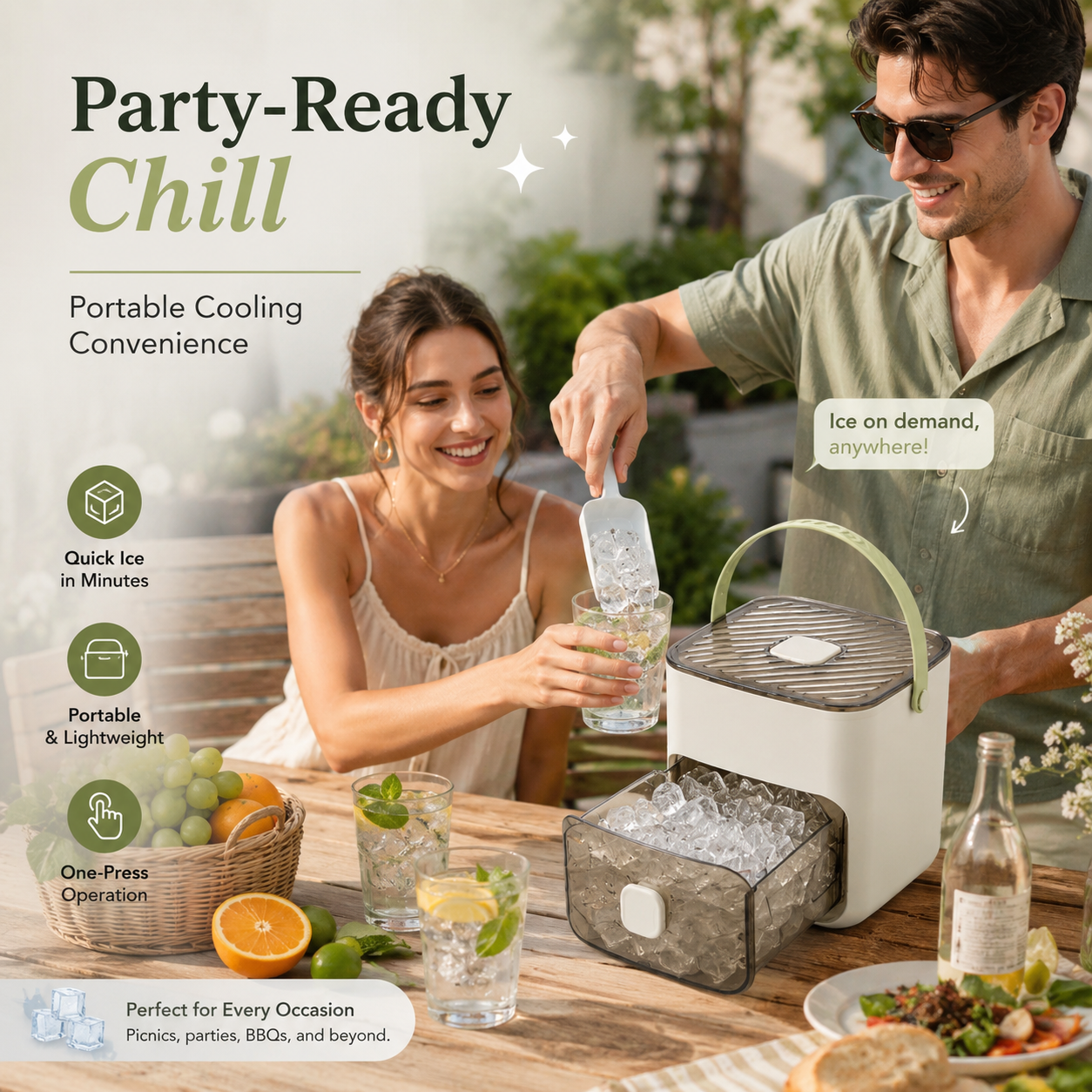🔥LAST DAY 50% OFF🔥🌿🧊Portable Ice Maker with Lid and Storage Box (48 cubes)
