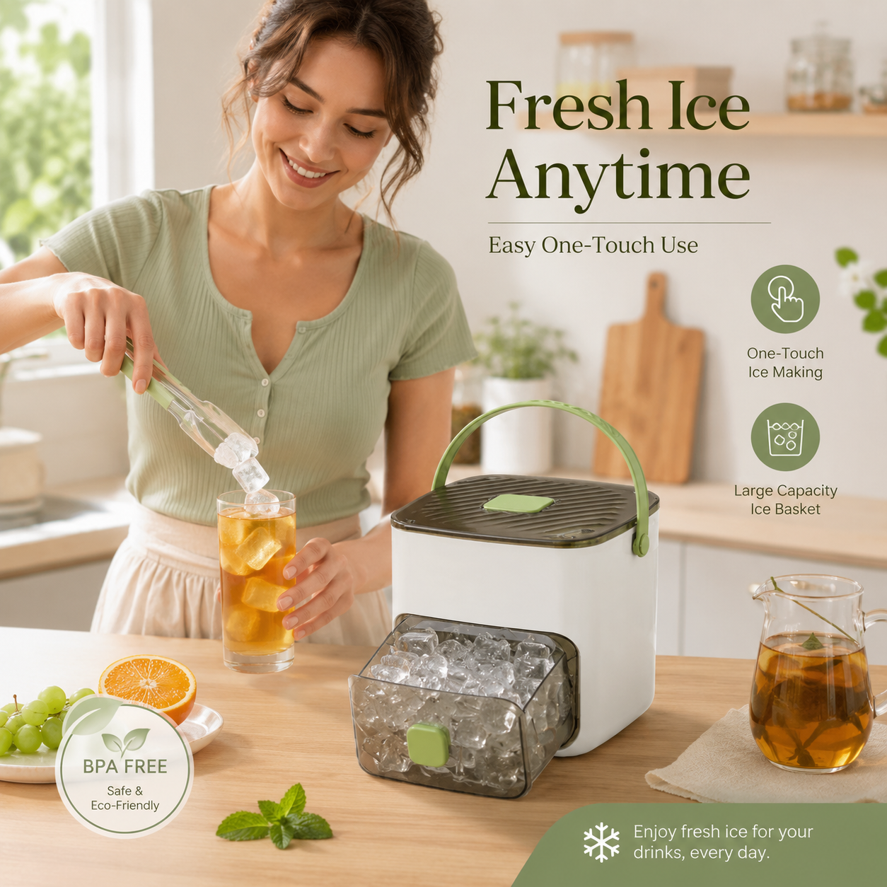 🔥LAST DAY 50% OFF🔥🌿🧊Portable Ice Maker with Lid and Storage Box (48 cubes)