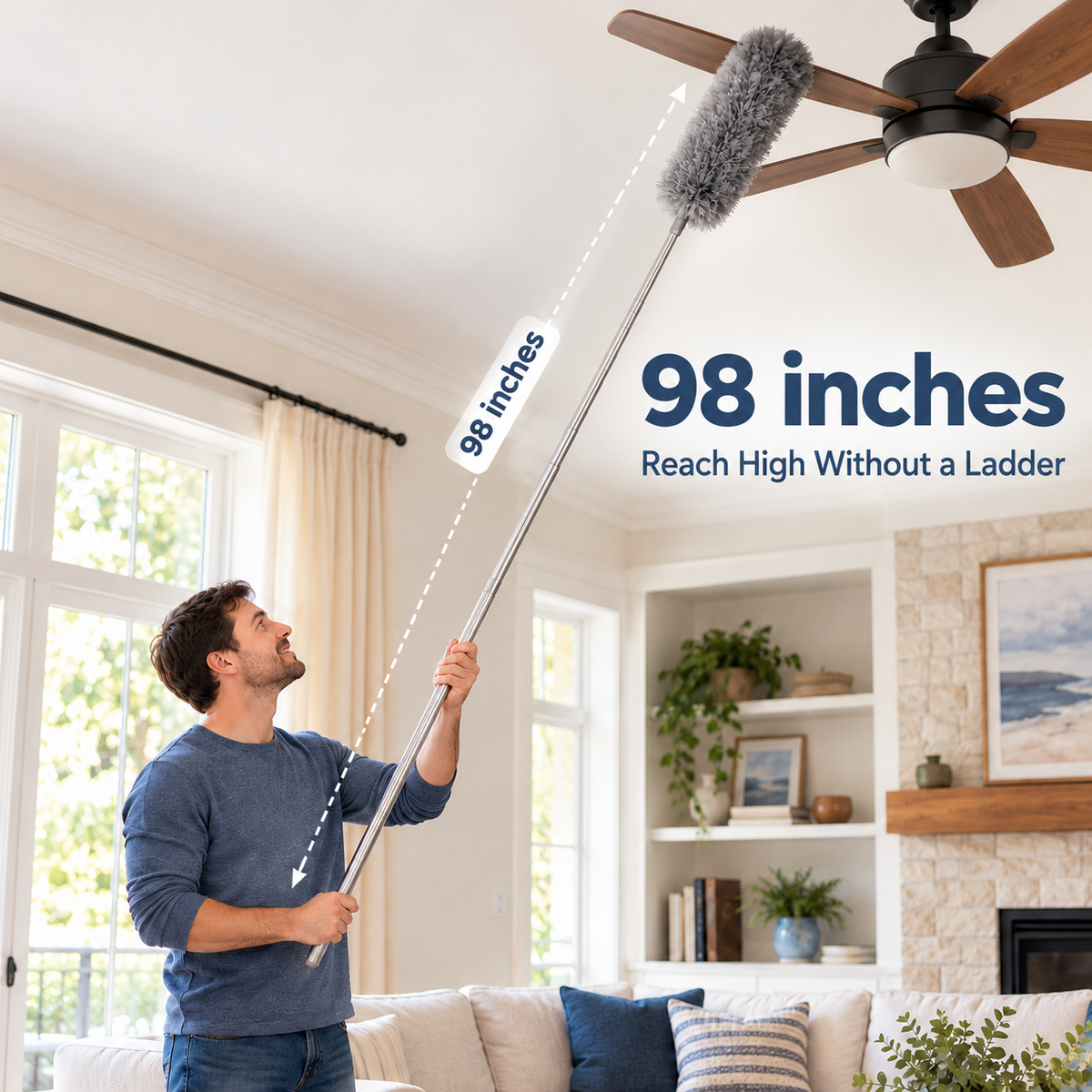 ✨ Telescopic Microfiber Duster — Extendable Reach, Flexible Head & Dust-Trapping Fibers | Reach More. Clean Easier. Less Effort. 🧹