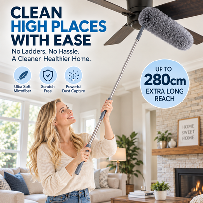 ✨ Telescopic Microfiber Duster — Extendable Reach, Flexible Head & Dust-Trapping Fibers | Reach More. Clean Easier. Less Effort. 🧹