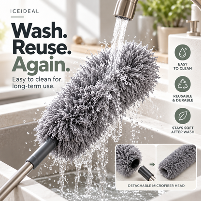 ✨ Telescopic Microfiber Duster — Extendable Reach, Flexible Head & Dust-Trapping Fibers | Reach More. Clean Easier. Less Effort. 🧹