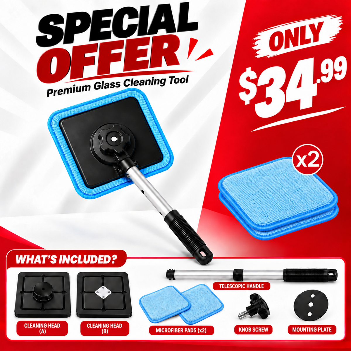 All-In-One Magnetic Glass Cleaner — Dual-Side Cleaning, Washable Pads & Versatile Home and Car Use | One Kit. Cleaner Glass. Less Effort. 💎