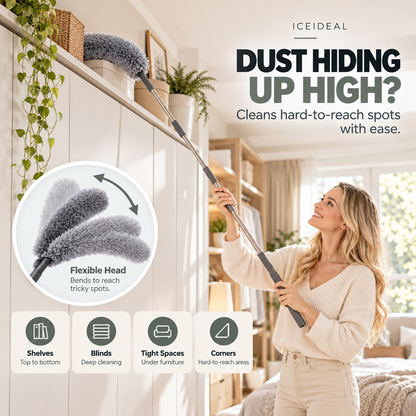 ✨ Telescopic Microfiber Duster — Extendable Reach, Flexible Head & Dust-Trapping Fibers | Reach More. Clean Easier. Less Effort. 🧹