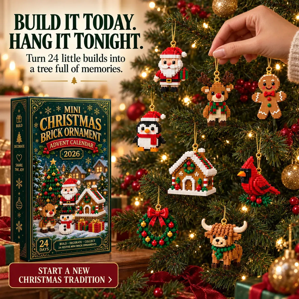 🎄 24-Day Christmas Brick Ornament Advent Calendar Set 🎁