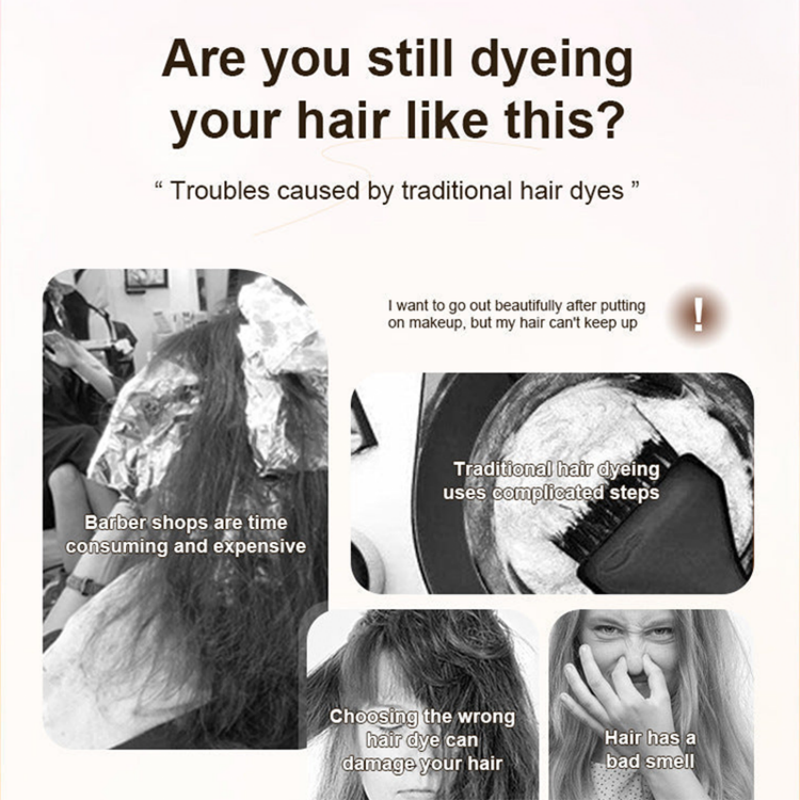 3 in 1 Instant Hair Dye Shampoo with Ginseng Extract, Ammonia-Free Long-Lasting Hair Color for Grey Coverage, Herbal Ingredients, Natural Tint