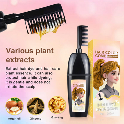 3 in 1 Instant Hair Dye Shampoo with Ginseng Extract, Ammonia-Free Long-Lasting Hair Color for Grey Coverage, Herbal Ingredients, Natural Tint