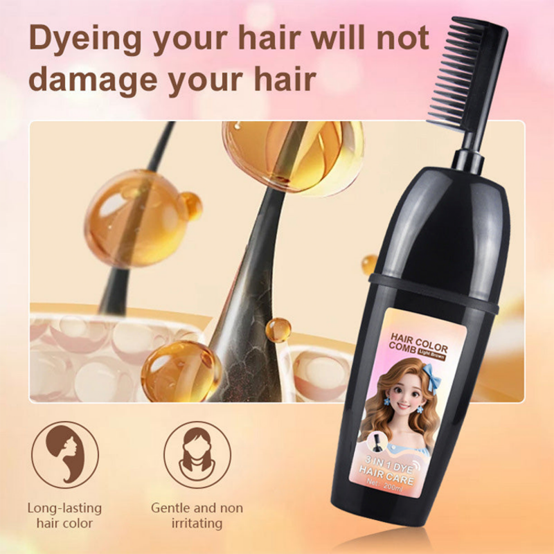 3 in 1 Instant Hair Dye Shampoo with Ginseng Extract, Ammonia-Free Long-Lasting Hair Color for Grey Coverage, Herbal Ingredients, Natural Tint