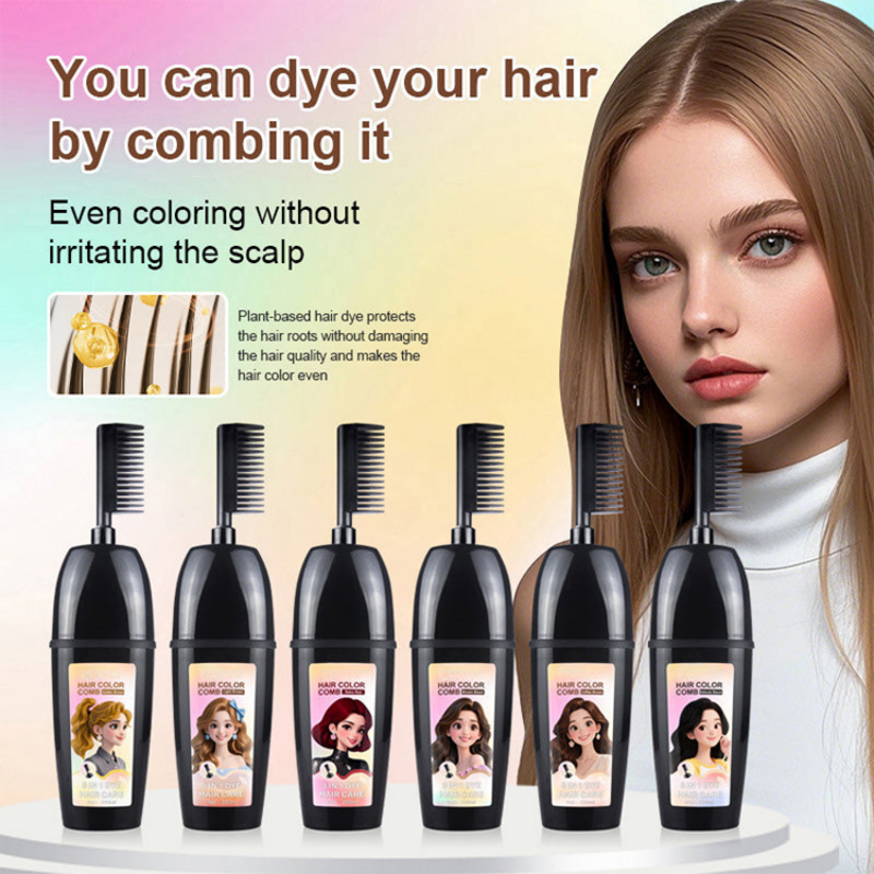 3 in 1 Instant Hair Dye Shampoo with Ginseng Extract, Ammonia-Free Long-Lasting Hair Color for Grey Coverage, Herbal Ingredients, Natural Tint