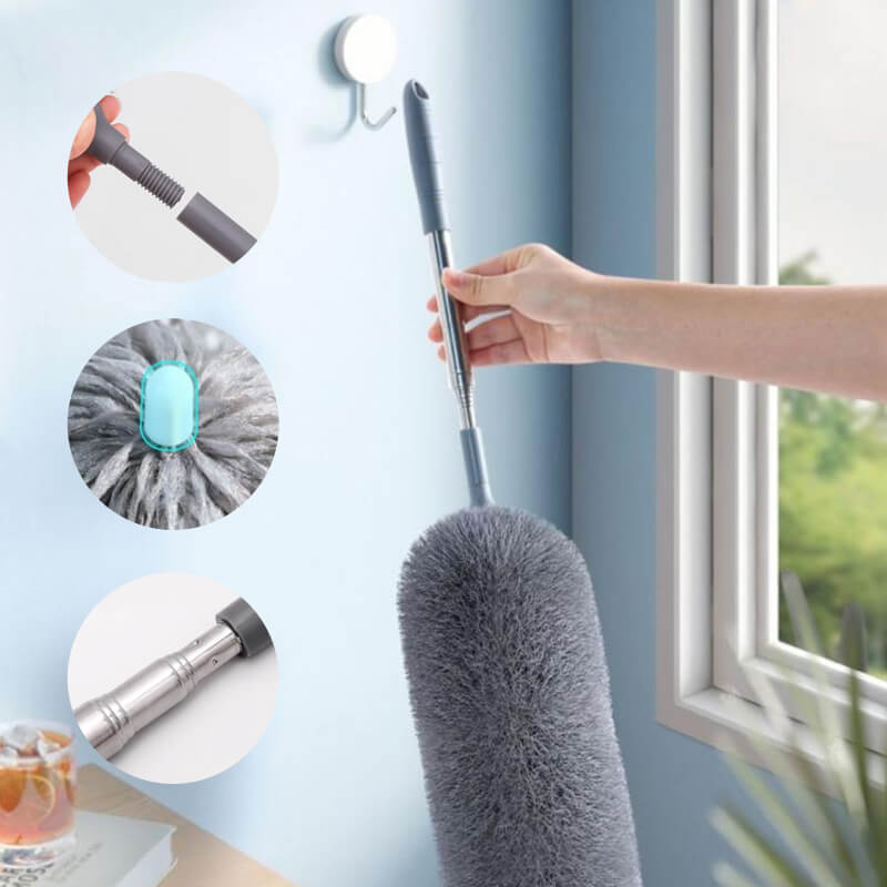 ✨ Telescopic Microfiber Duster — Extendable Reach, Flexible Head & Dust-Trapping Fibers | Reach More. Clean Easier. Less Effort. 🧹